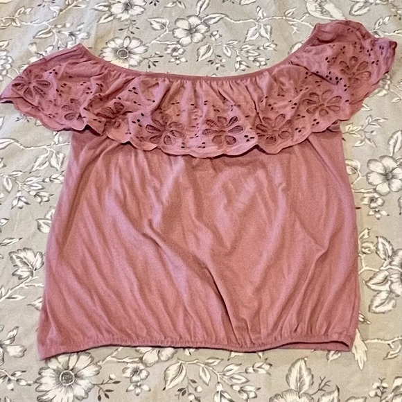 Paper + Tee Off Shoulder Dusty Rose Top - Picture 4 of 10